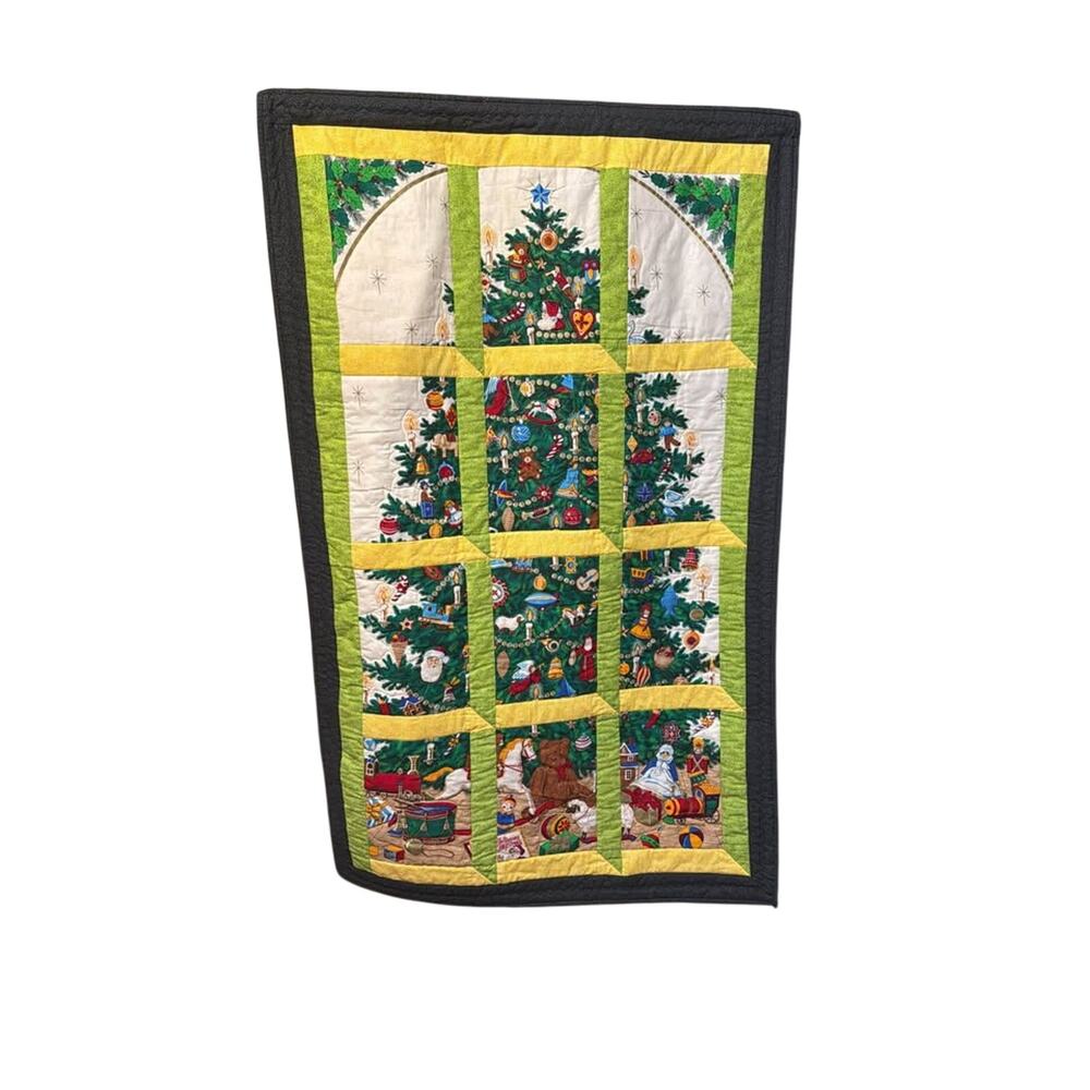 Christmas Tree Quilted Wall Hanging Rod and Cord 33 x 54 inches